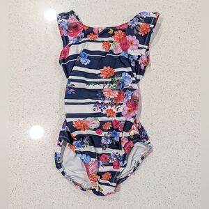 ULTRA SOFT Foxy's Foxy Gymnastics Dance Leotard Extra Small FLORAL Striped OPEN